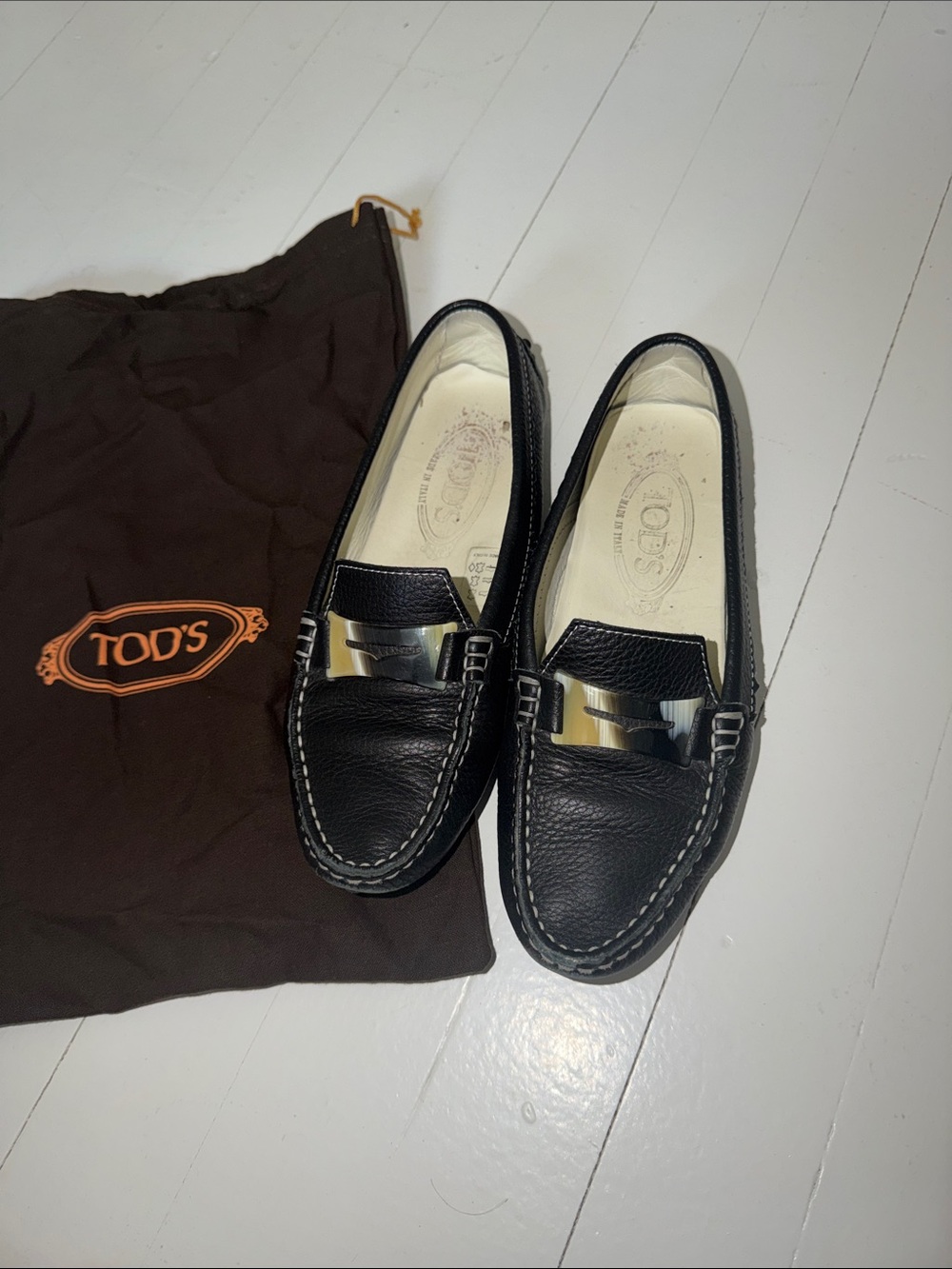 Tod's Black Leather Penny Loafers